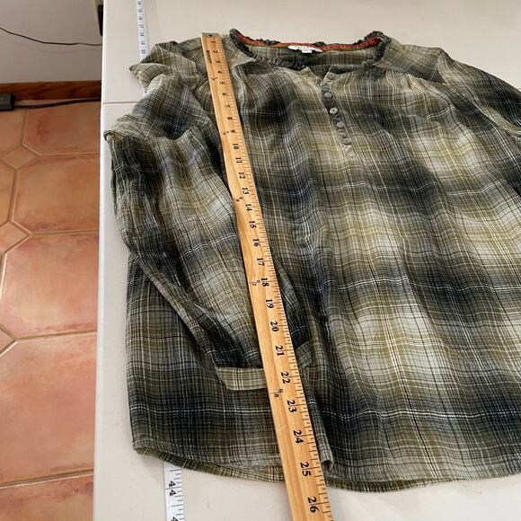 Frye & Co. Green Plaid Bohemian Western Blouse Women's XL Praire Core - Picture 7 of 10